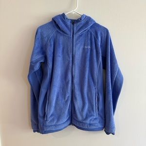 Columbia women’s fleece zip-up hooded jacket. Size L. Blue